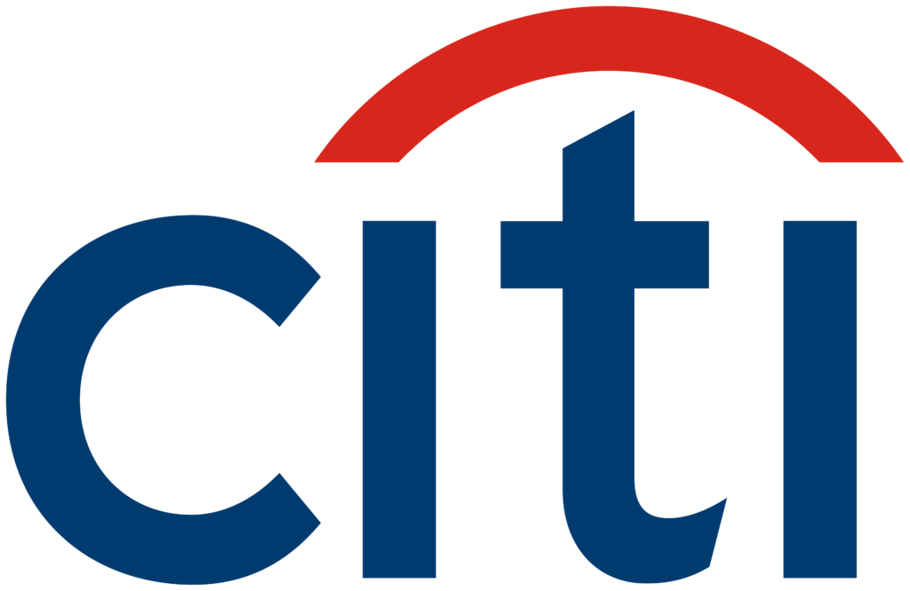 Citi logo with the word “Citi” in blue letters and a red arc resembling an umbrella over the “t”.